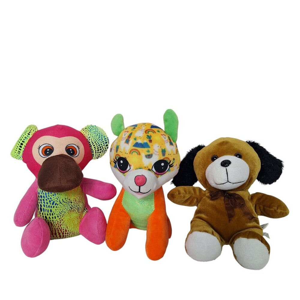 Plush Toy Lot Pink Monkey Rainbow Llama Puppy Dog Kidcore 8 Inch